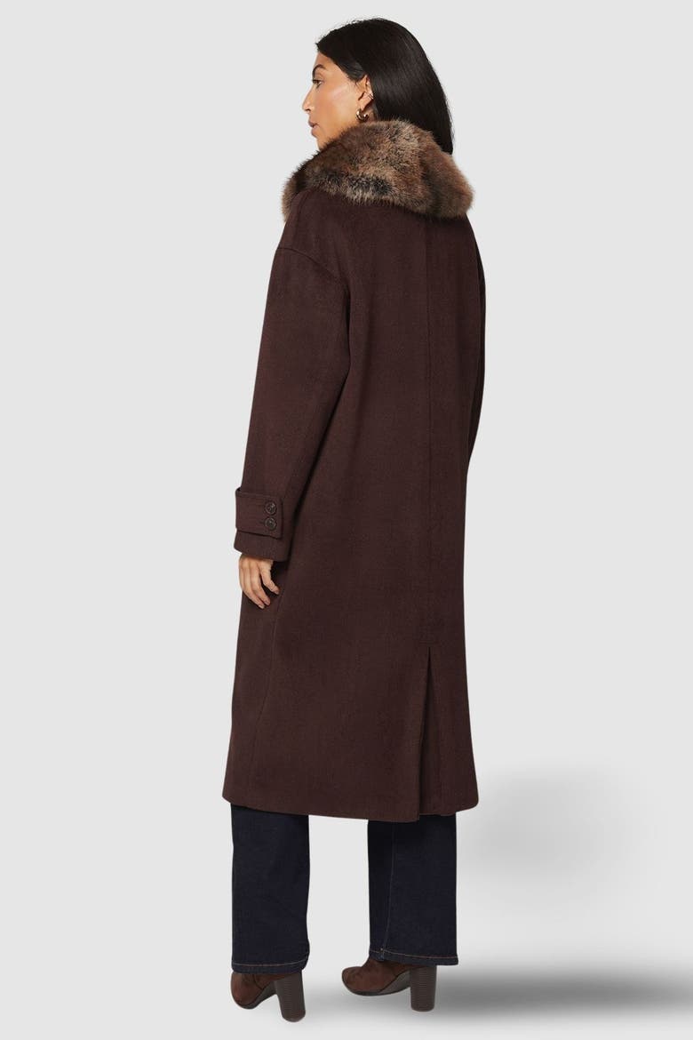 Faux Fur Collar Tab Cuff Coat, Alternate, color, Chocolate