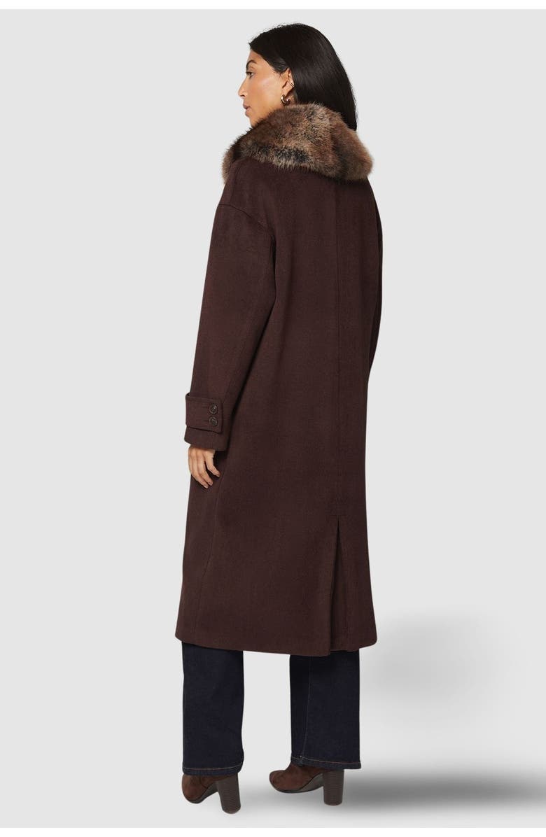 Wallis Faux Fur Collar Tab Cuff Coat, Alternate, color, Chocolate