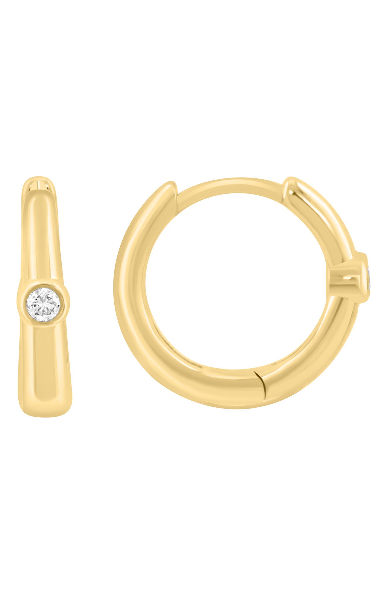 14K Gold Plated Sterling Silver Diamond Huggie Hoop Earrings