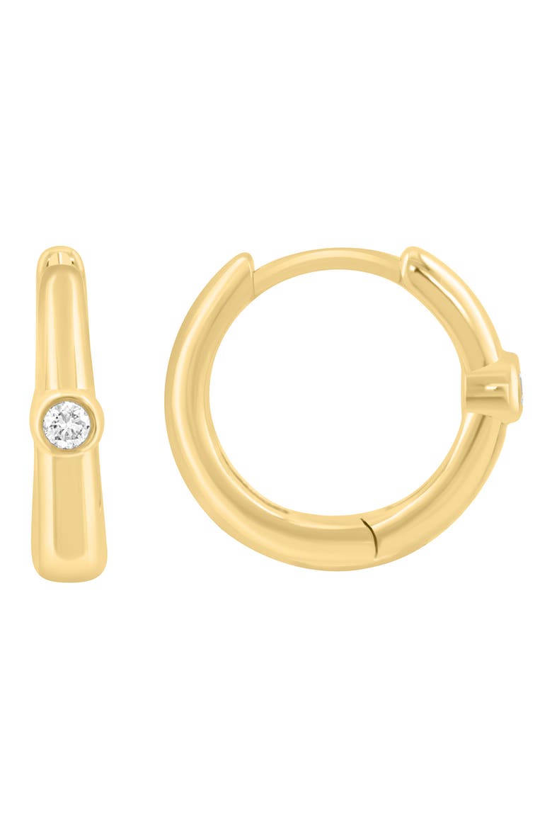 14K Gold Plated Sterling Silver Diamond Huggie Hoop Earrings, Main, color, GOLD