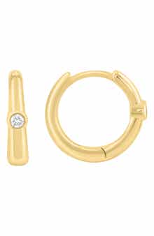 14K Gold Plated Sterling Silver Diamond Huggie Hoop Earrings