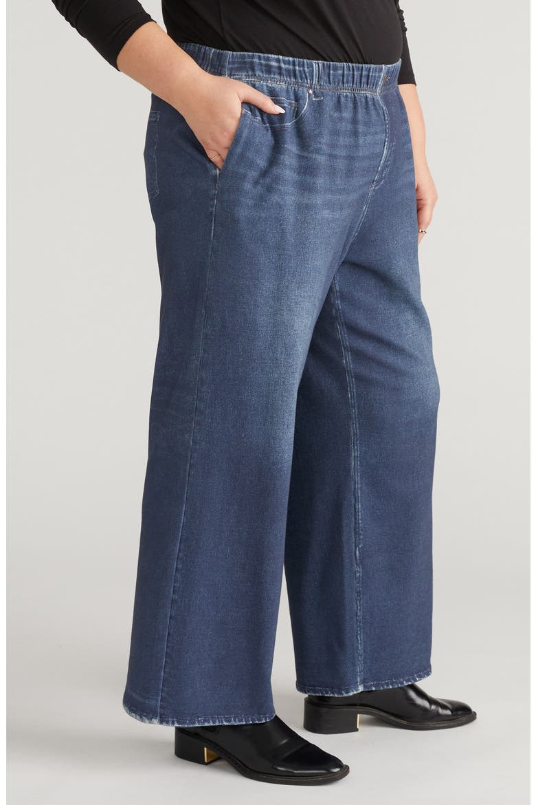 Claude Printed Denim Wide Leg Pull-On Pants, Alternate, color, WASHED PRINTED BLUE