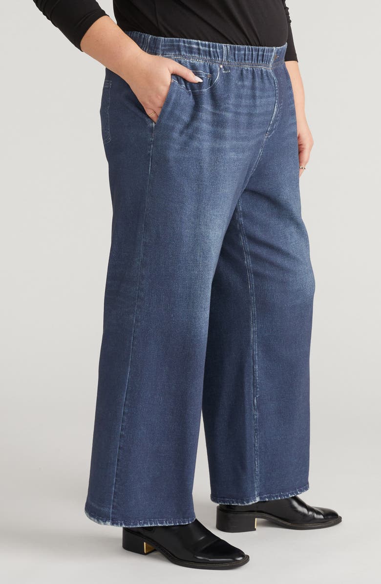 Universal Standard Claude Printed Denim Wide Leg Pull-On Pants, Alternate, color, Washed Printed Blue