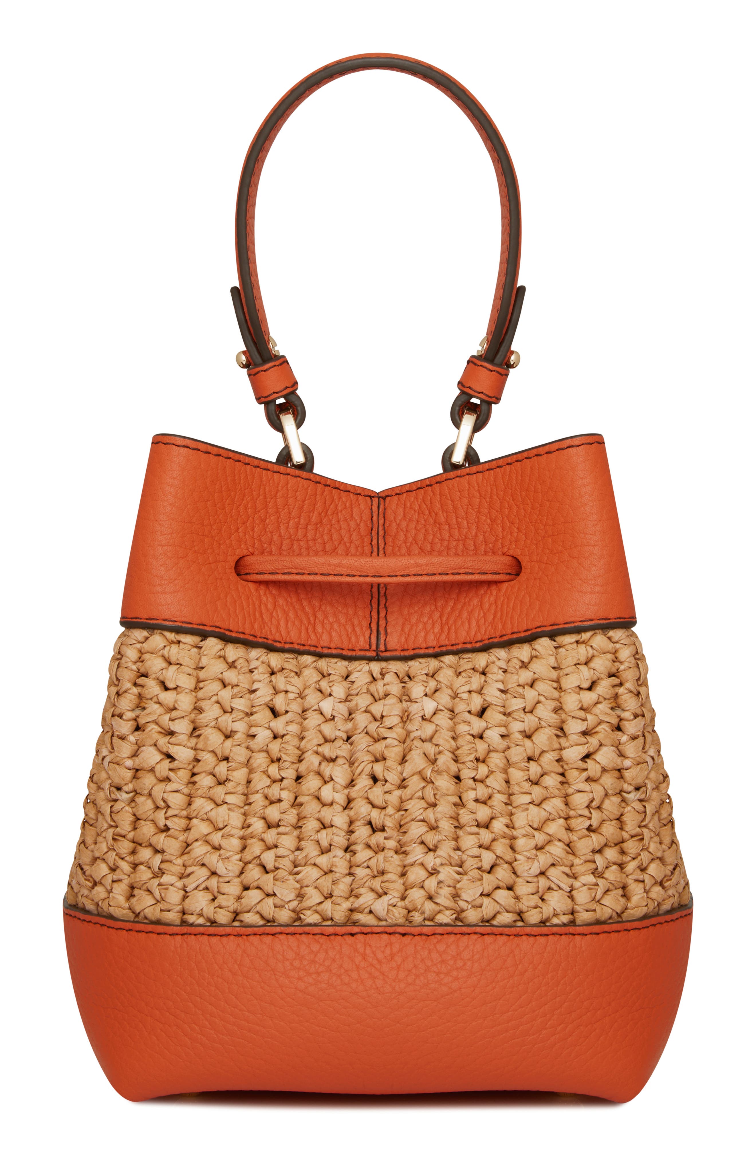 Osette Raffia & Leather Bucket Bag, Alternate, color, MARMALADE