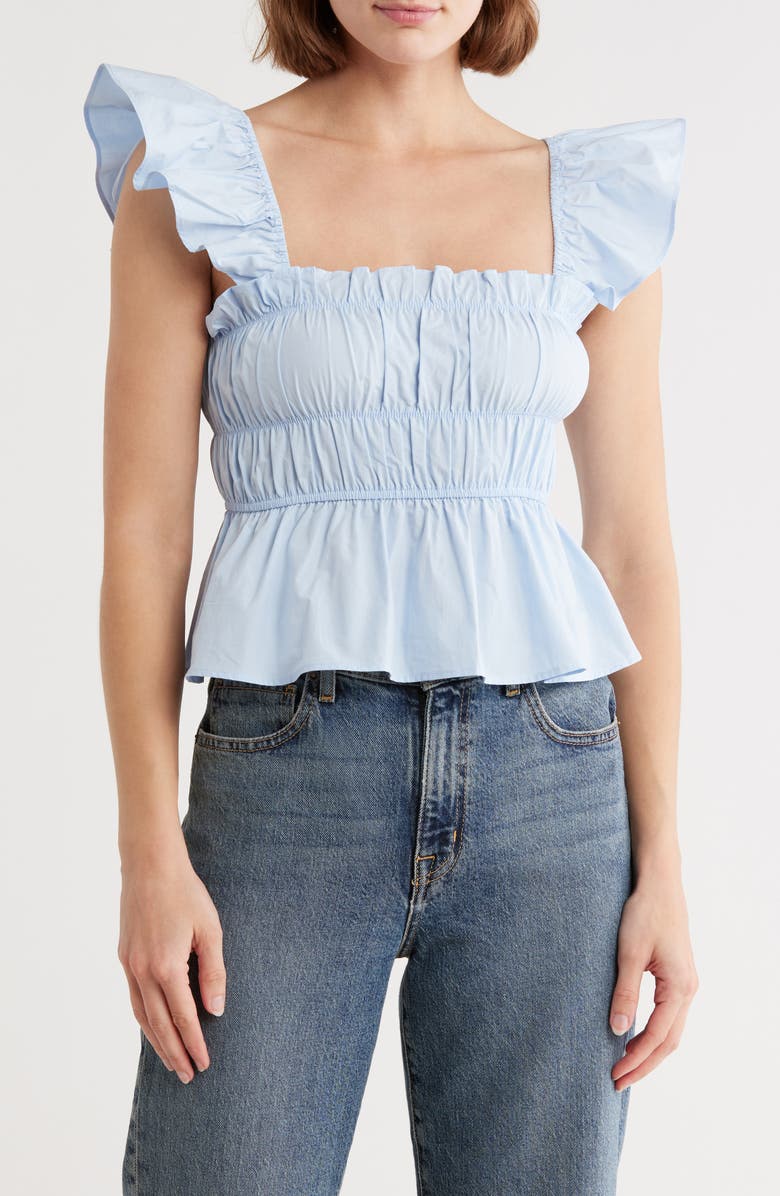 Elodie Shirred Peplum Top, Main, color, Light Blue