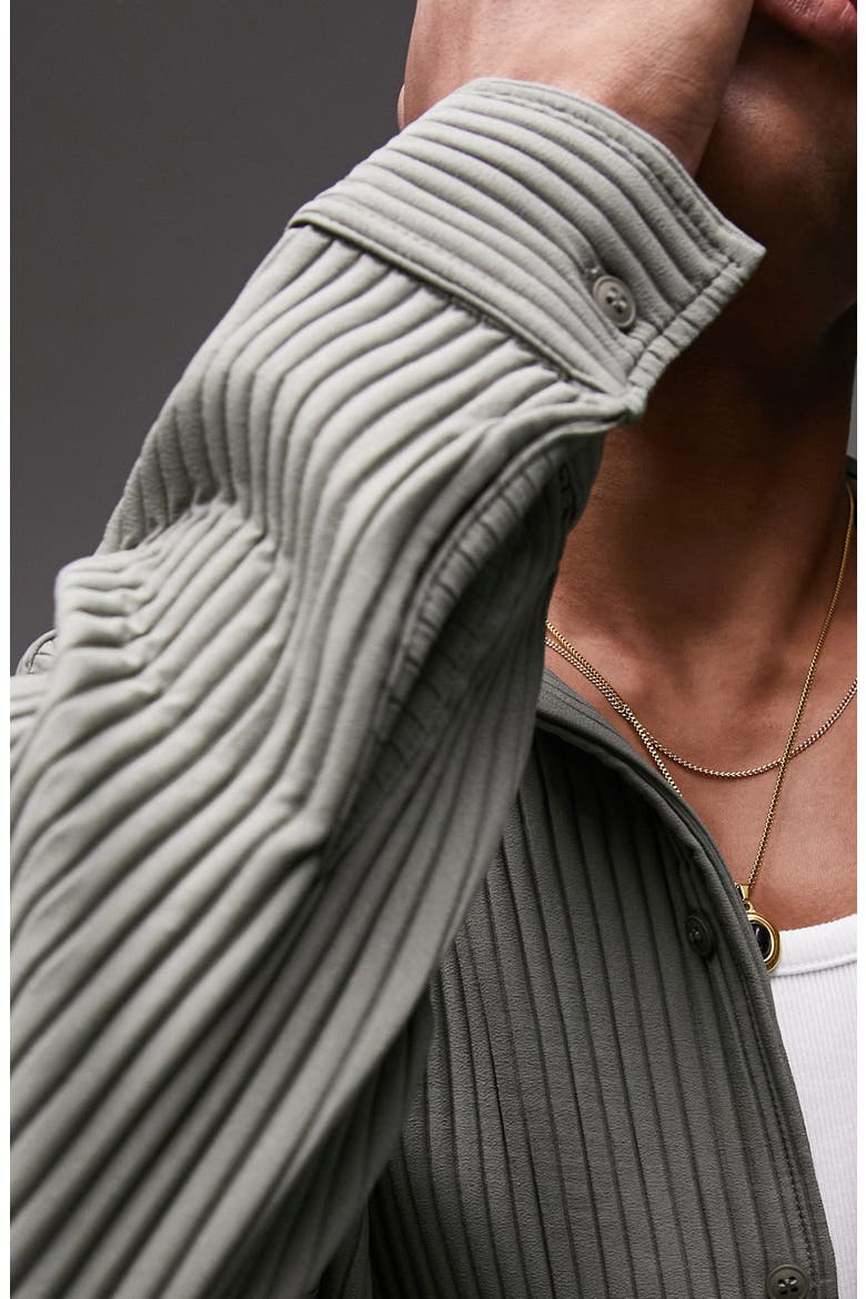Plissé Button-Up Shirt, Alternate, color, KHAKI