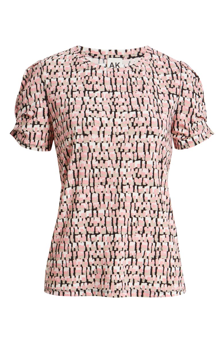 AK ANNE KLEIN Print Pleat Short Sleeve Top, Alternate, color, Calypso Coral Multi