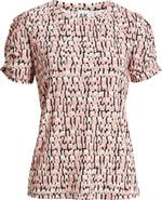 AK ANNE KLEIN Print Pleat Short Sleeve Top