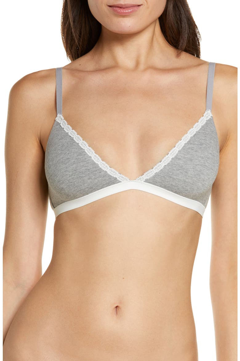 Adorned Cotton Blend Bralette, Main, color, HEATHER GREY / IVORY