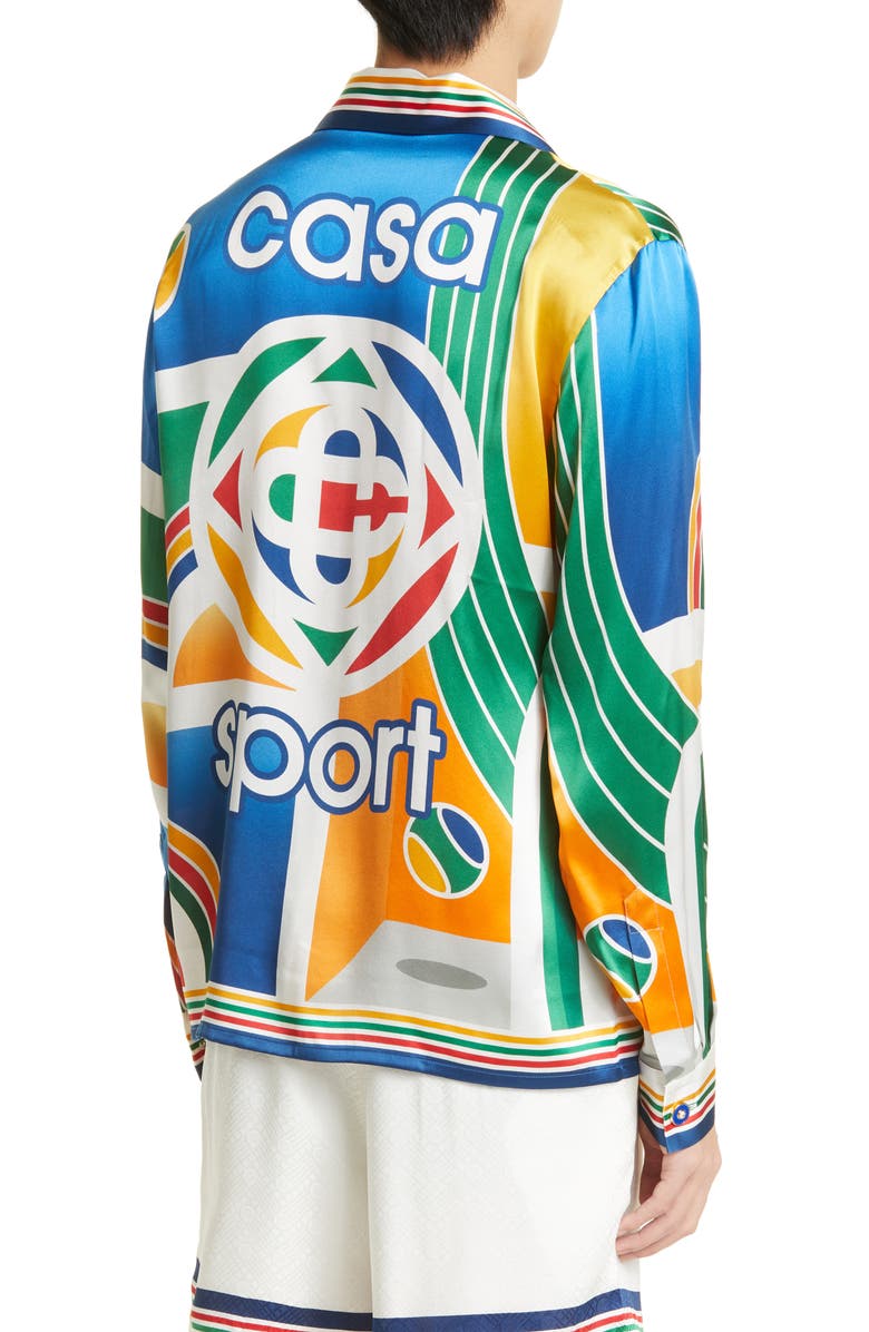 Casablanca Casa Sport Print Silk Button-Up Shirt, Alternate, color,