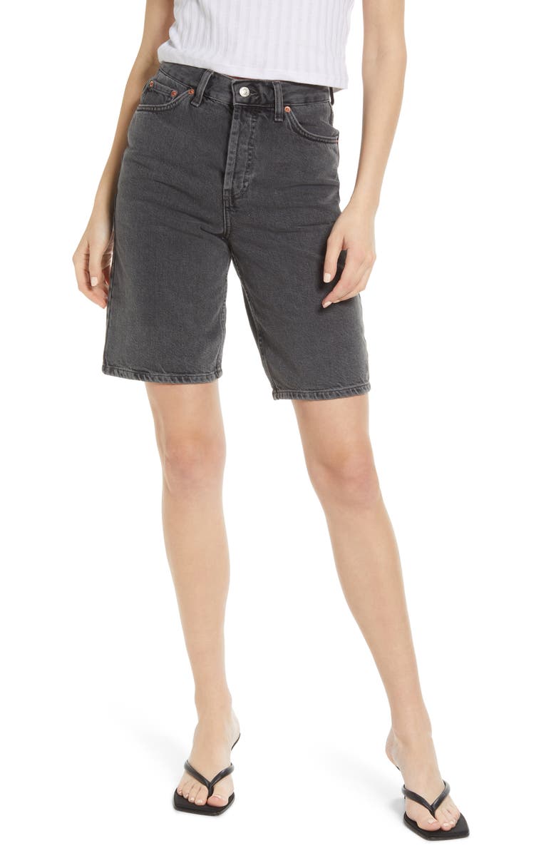 Topshop Editor Longline Denim Shorts, Main, color, 