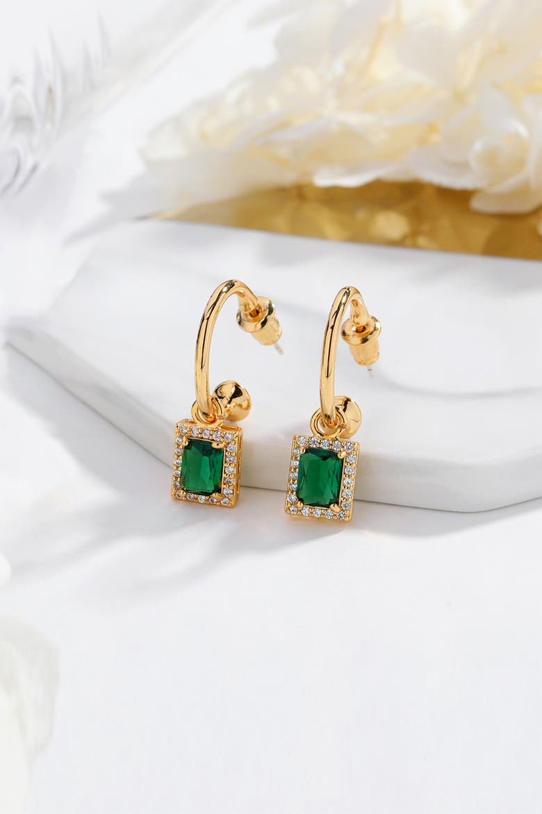 Emerald Green Drop Hoop Earrings, Alternate, color, Gold