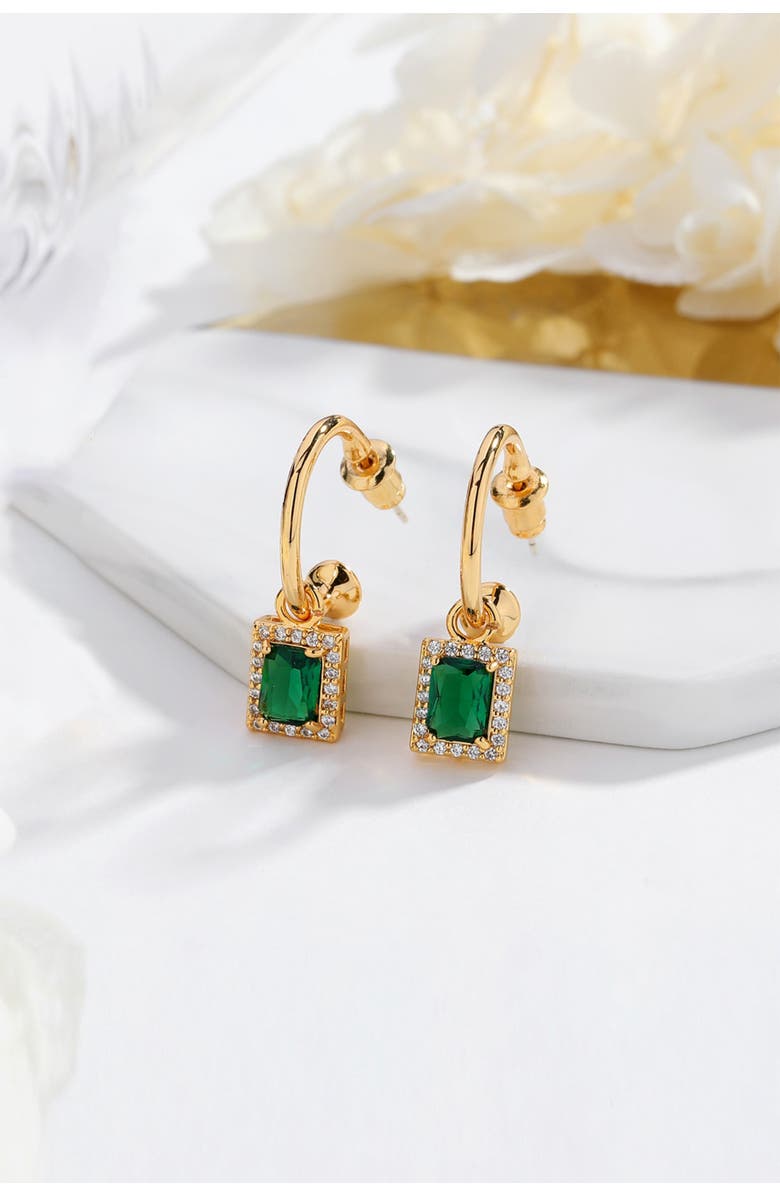 Classicharms Emerald Green Drop Hoop Earrings, Alternate, color, Gold