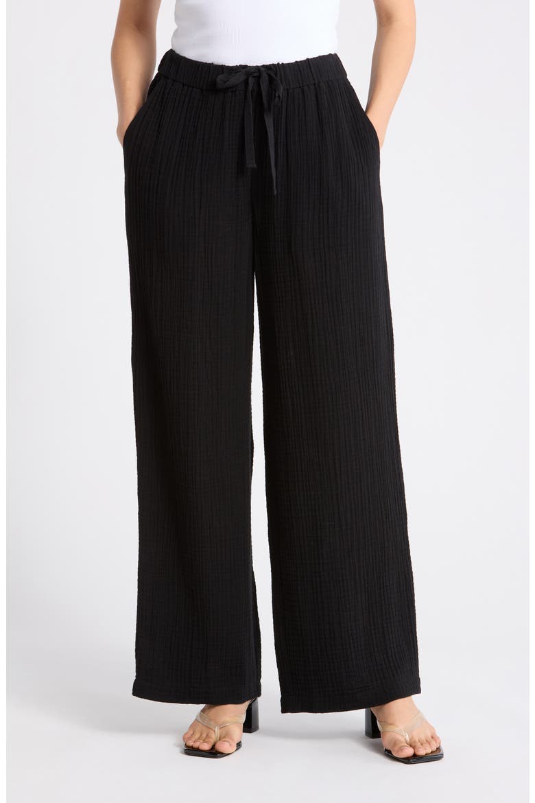 Organic Cotton Wide Leg Pants, Main, color, BLACK
