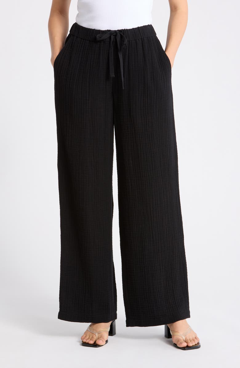 Eileen Fisher Organic Cotton Wide Leg Pants, Main, color, Black