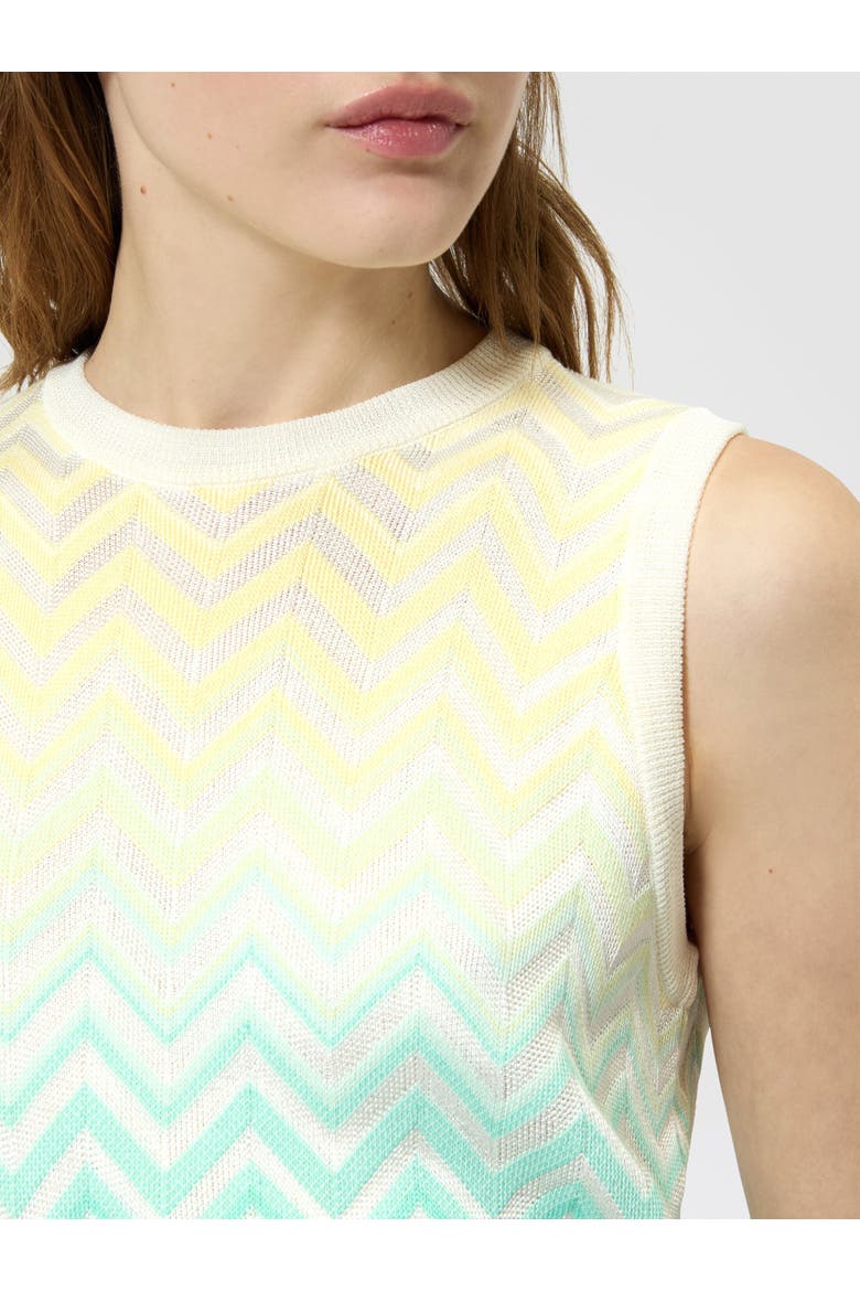 Sleeveless Top In Cotton And Viscose Chevron Dégradé, Alternate, color, Pink & Rust