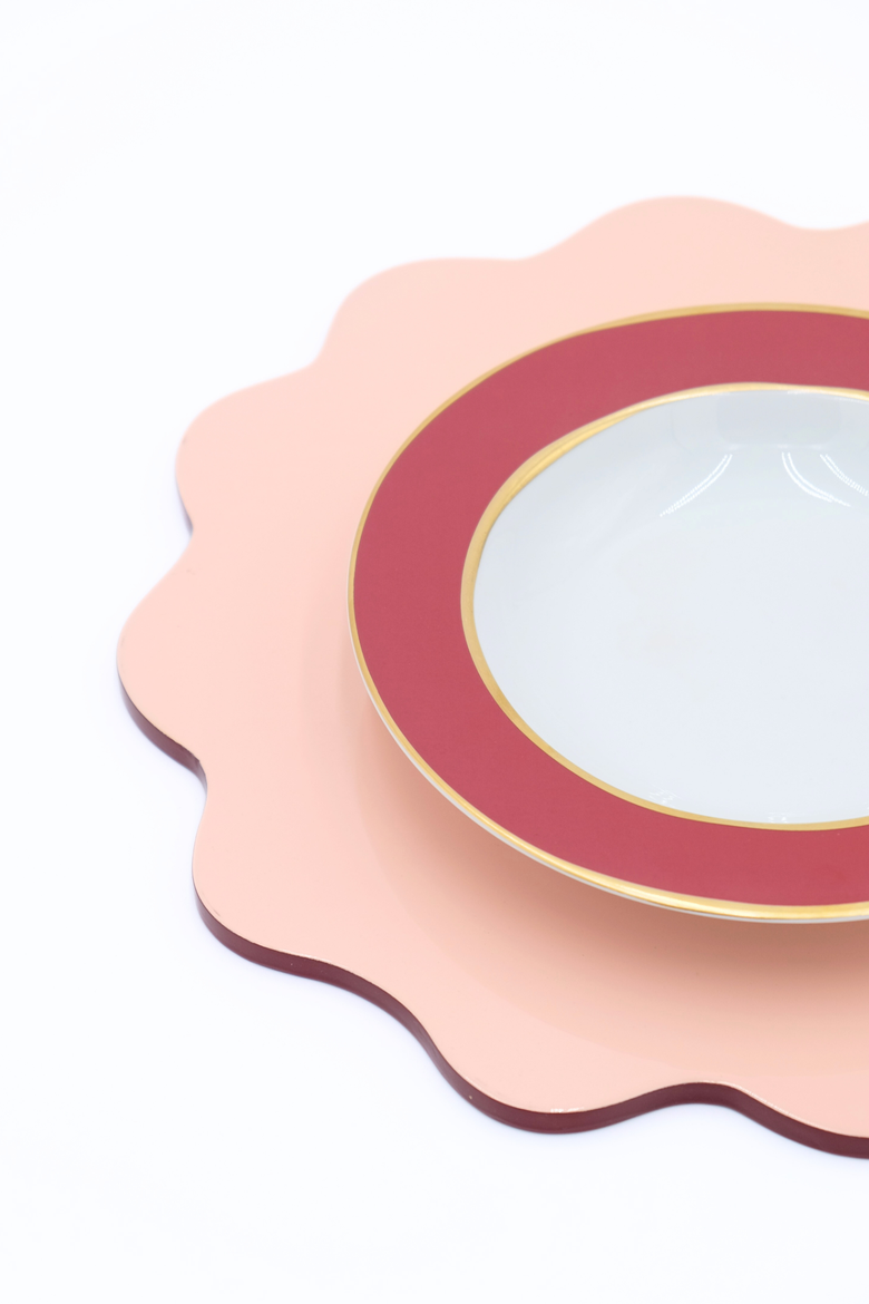 Scalloped Lacquerware Placemats - Set of 2, Alternate, color, Blush Pink