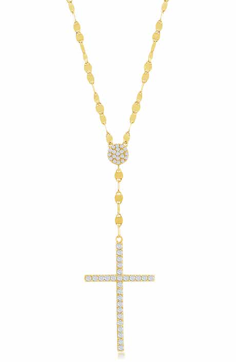 SIMONA 14K Gold Plated CZ Cross Pendant Necklace