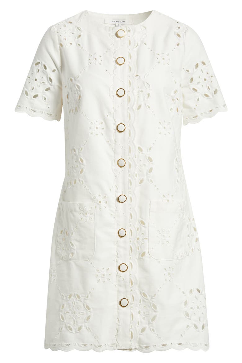Punch Out Cotton Eyelet Shift Minidress, Alternate, color, WHITE