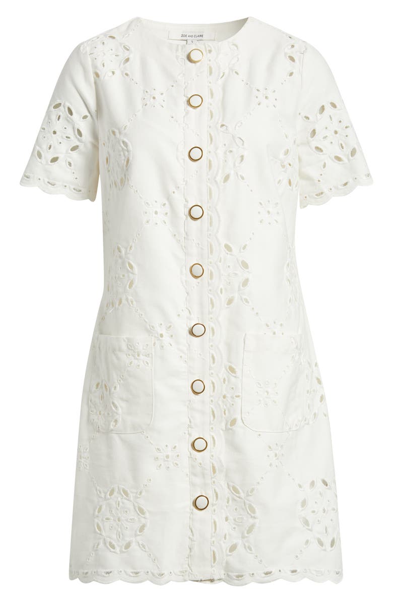 ZOE AND CLAIRE Punch Out Cotton Eyelet Shift Minidress, Alternate, color, White