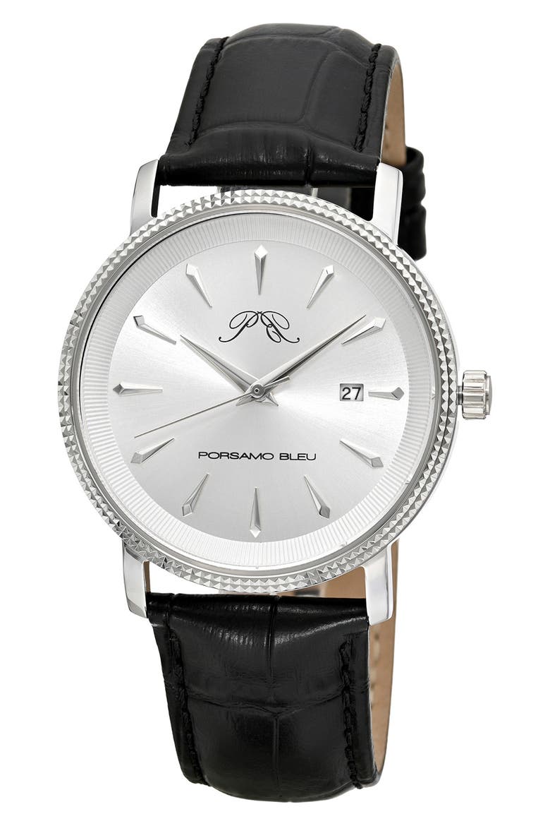 Veritas 2 Croc Embossed Leather Strap Watch, 40mm, Main, color, SILVER
