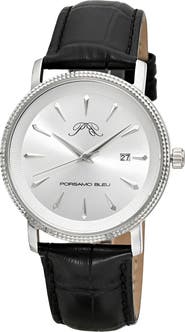 PORSAMO BLEU Veritas 2 Croc Embossed Leather Strap Watch, 40mm