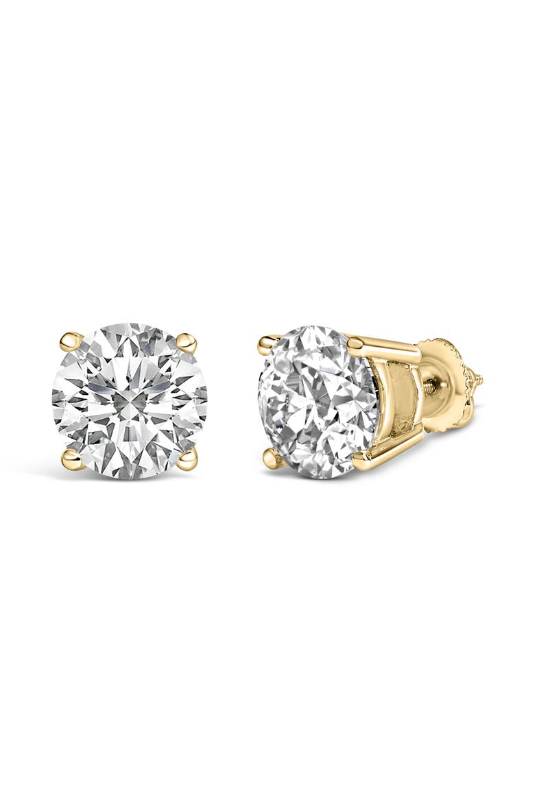 14K Gold 4.0 Cttw Round Lab Grown Diamond Solitaire Stud Earrings, Alternate, color, Yellow