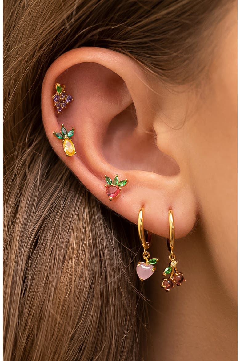 Fruit Basket Set of 4 Mismatched Stud Earrings, Alternate, color, GOLD