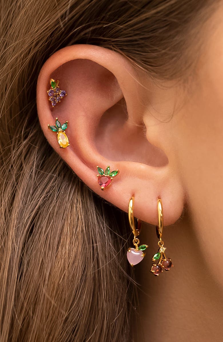 Girls Crew Fruit Basket Set of 4 Mismatched Stud Earrings, Alternate, color, Gold