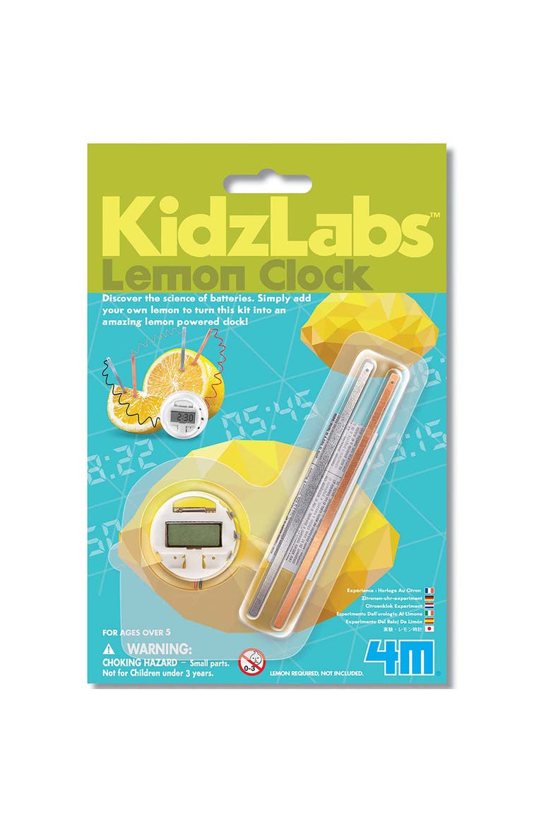 Kidzlabs Lemon Clock Diy Renewable Energy Kit, Power Digital Clock, Stem, Main, color, Multicolored