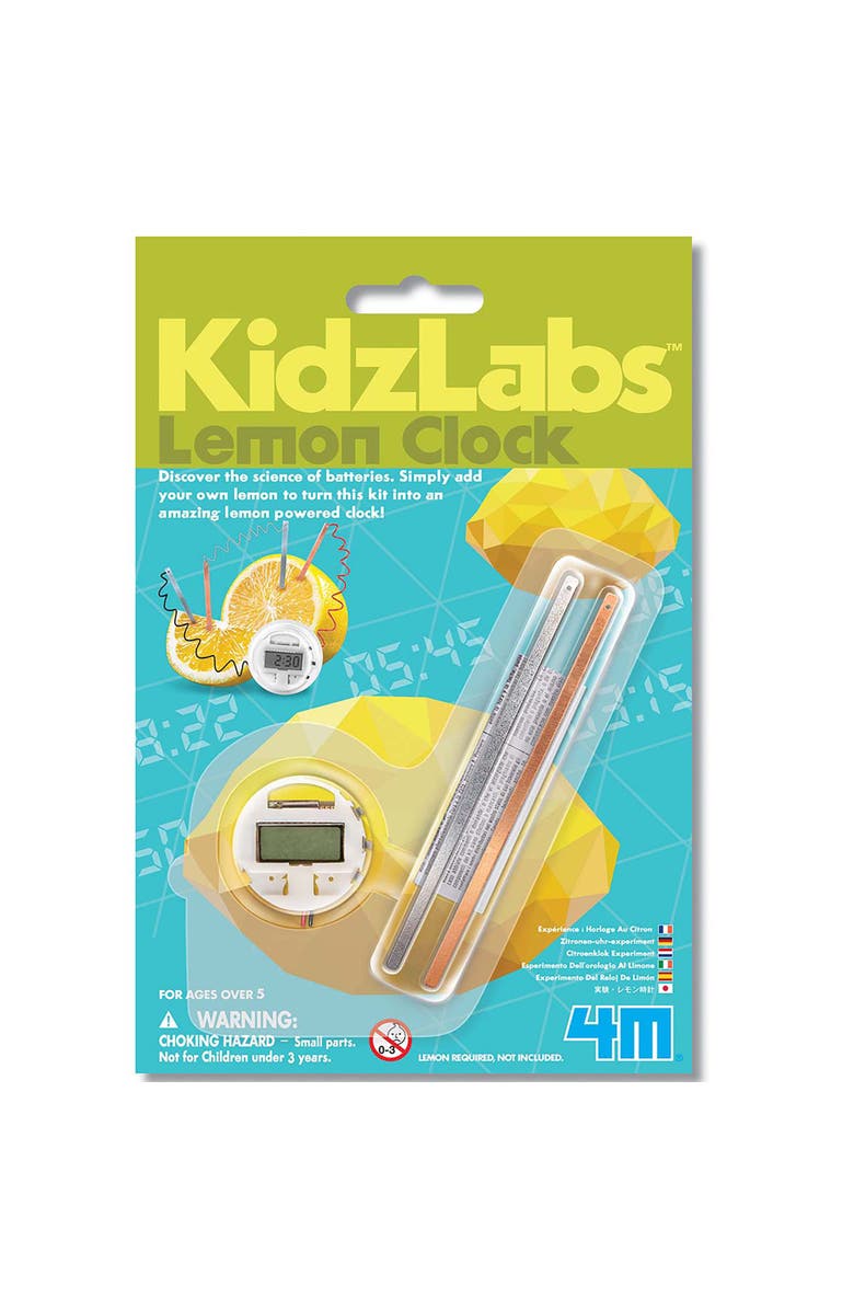 4M Kidzlabs Lemon Clock Diy Renewable Energy Kit, Power Digital Clock, Stem, Main, color, Multicolored