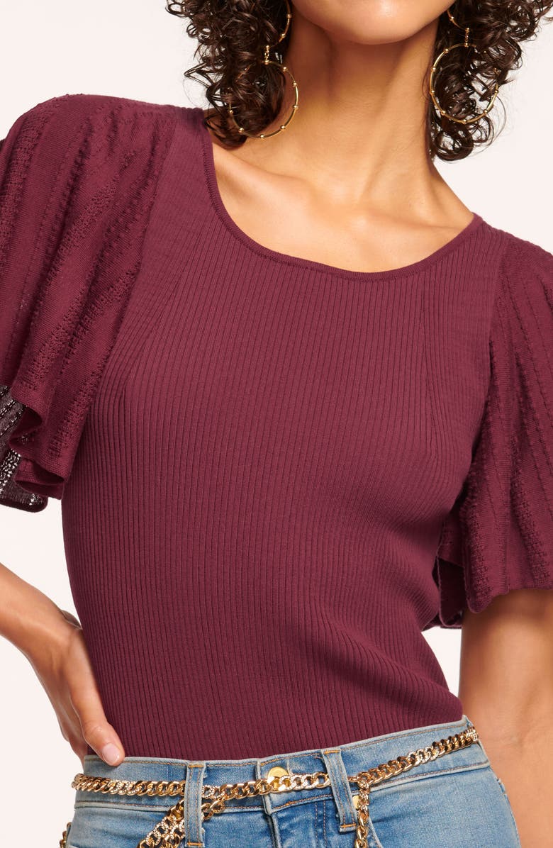 Ramy Brook Amiel Mixed Stitch Cotton Blend Sweater, Alternate, color, Pinot Noir Pointelle