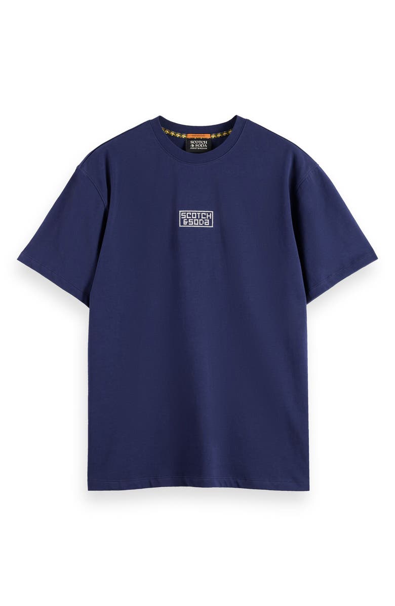 Scotch & Soda Scenic Cross Stitch Embroidered Cotton Graphic T-Shirt, Alternate, color, Peacoat