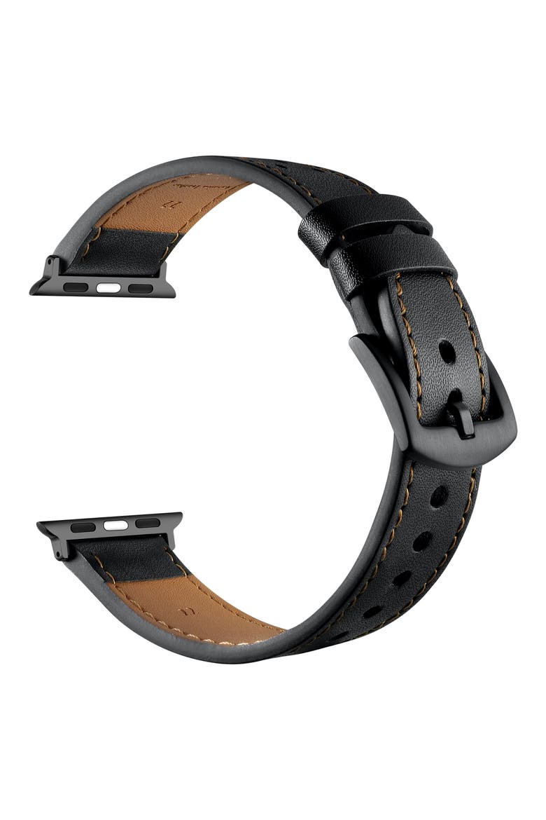 Derek Perforated Leather Apple Watch® Watchband, Alternate, color, BLACK