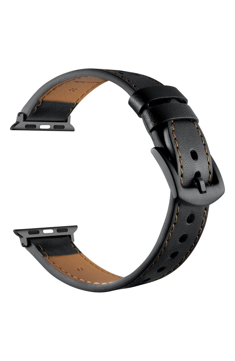 The Posh Tech Derek Perforated Leather Apple Watch<sup>®</sup> Watchband, Alternate, color, Black