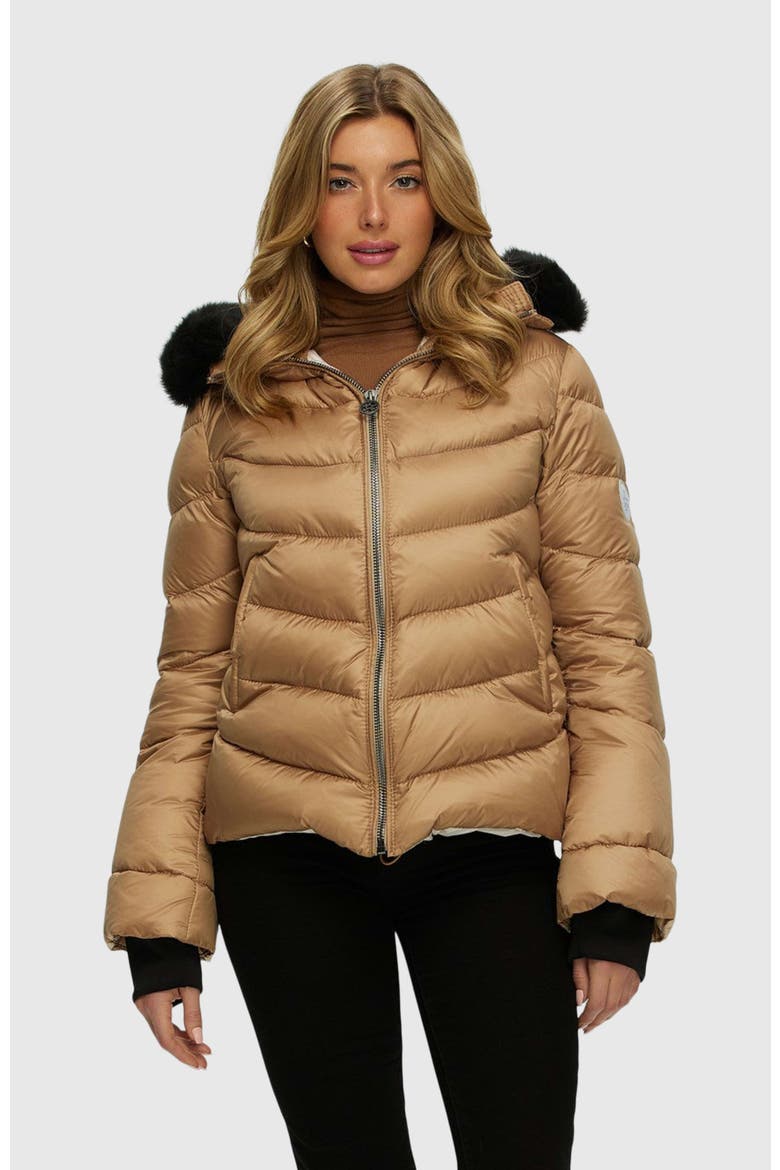 Apres-Ski Short Jacket With Detachable Trim, Alternate, color, CAMEL/BLACK