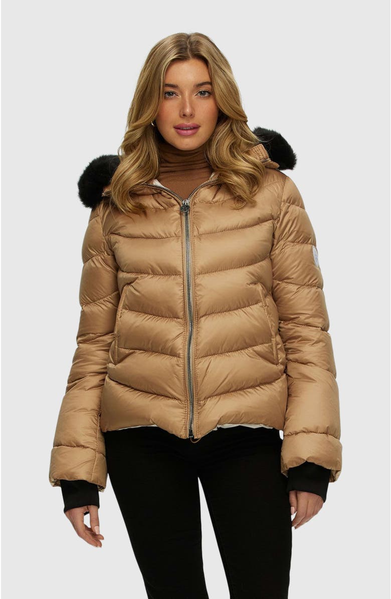 GORSKI Apres-Ski Short Jacket With Detachable Trim, Alternate, color, Camel/Black
