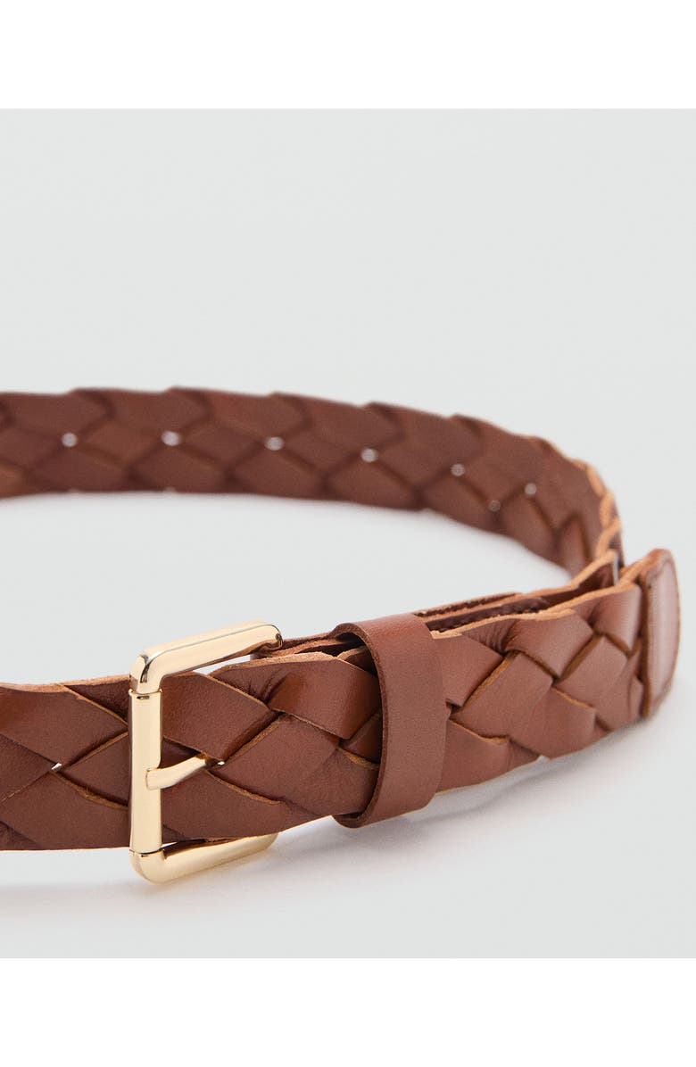 MANGO Starring Hailey Bieber Braided Leather Belt, Alternate, color, Brown