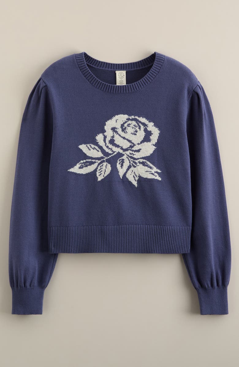 Treasure & Bond Kids' Puff Sleeve Intarsia Knit Sweater, Main, color,