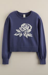 Treasure & Bond Kids' Puff Sleeve Intarsia Knit Sweater