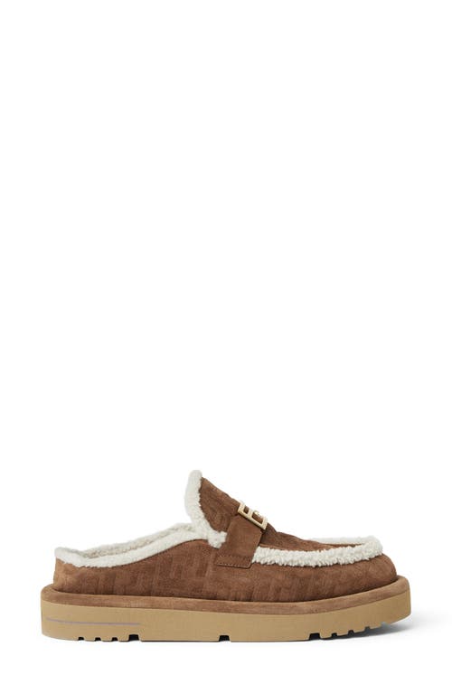 Fendi Après Chic Ff Logo Genuine Shearling Lined Clog In Brown