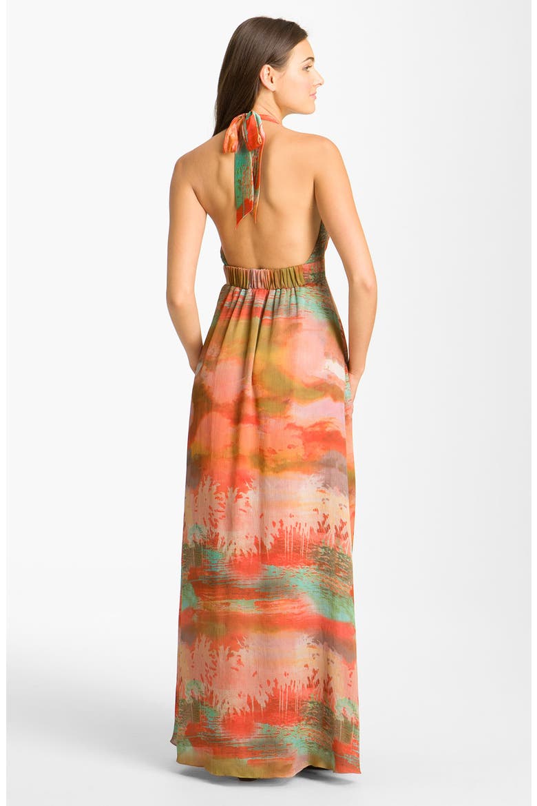 Print Halter Crêpe de Chine Maxi Dress, Alternate, color, APRICOT