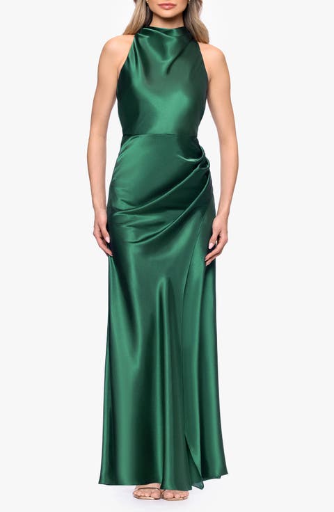 Ruched Sleeveless Satin Charmeuse Gown