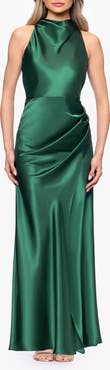 Betsy & Adam Ruched Sleeveless Satin Charmeuse Gown