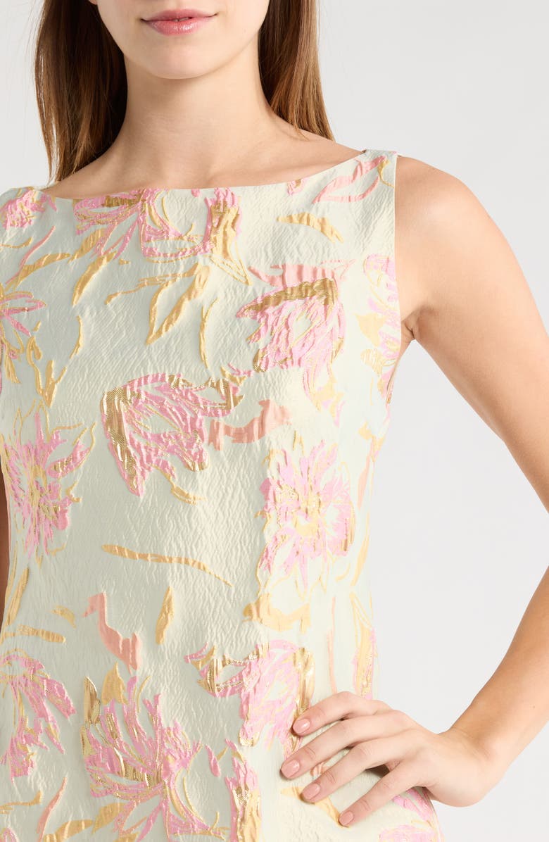 STAUD Mimi Metallic Foral Satin Brocade Dress, Alternate, color, Botanica Aloe