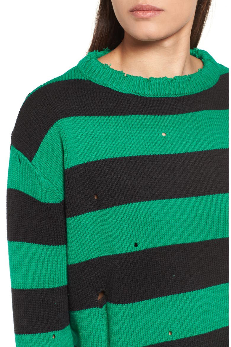 Destroyed Stripe Sweater, Alternate, color, GREEN/ BLACK