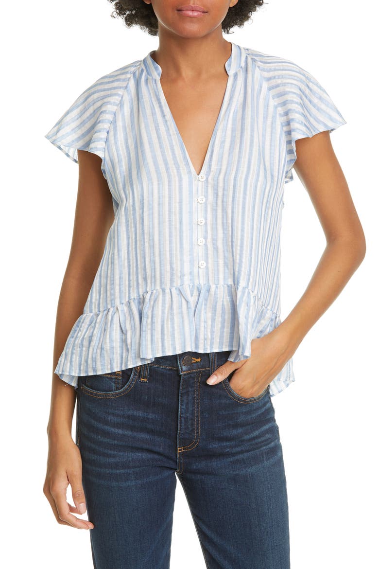 Maple Flutter Sleeve Stripe Top, Main, color, BLUE WHITE