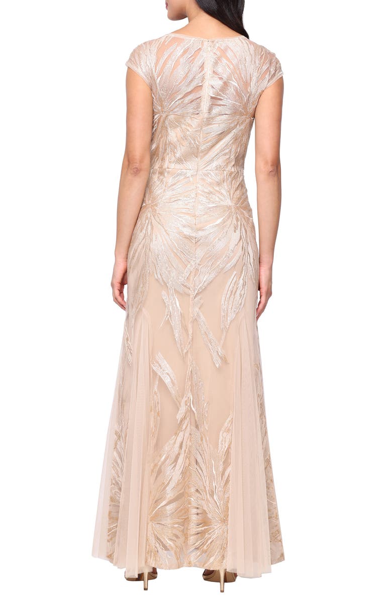 Alex Evenings Cap Sleeve Embroidered Tulle Dress, Alternate, color, Light Gold