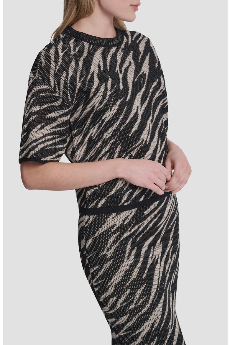 Animal Pattern Openwork Jacquard Short Sleeve Sweater, Alternate, color, CONCRETE ANIMAL