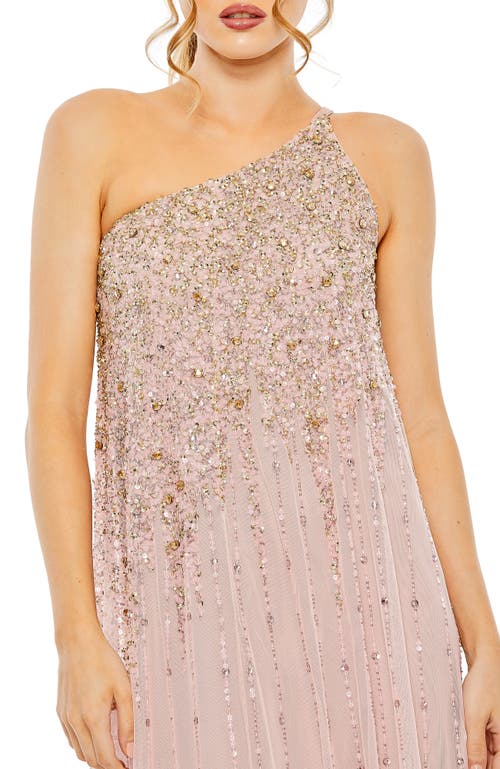 Mac Duggal One Shoulder Embellished Trapeze A Line Gown In Porcelain Gold